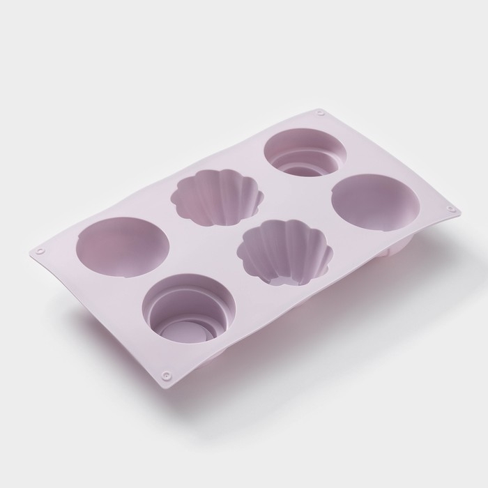 Форма для выпечки Доляна &laquo;Пудинг&raquo;, силикон, 6 ячеек, 29,3&times;17&times;4,5 см, цвет сиреневый