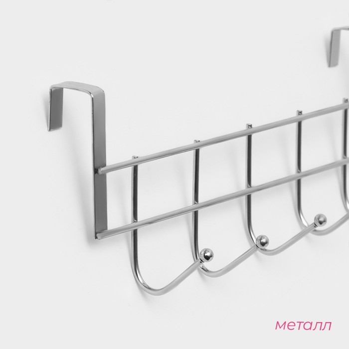 Вешалка на дверцу толщиной 2 см, Доляна &laquo;Блеск&raquo;, 5 крючков, 24,5&times;10&times;6 см, цвет хром