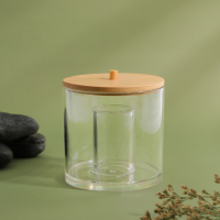 Органайзер для хранения ватных палочек &laquo;BAMBOO&raquo;, с крышкой, d = 9,5 &times; 9,7 см, в картонной коробке, цвет прозрачный/коричневый