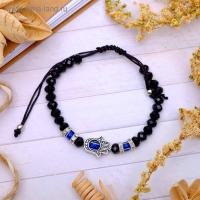 Браслет-оберег &laquo;Рука счастья Хамса&raquo; хрусталики, цвет чёрно-синий с чернёным серебром, d=8 см