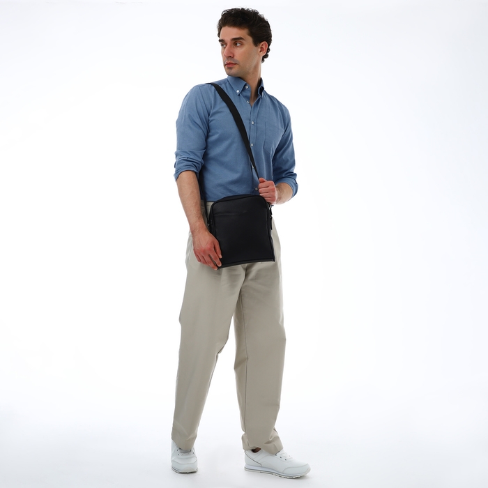 Сумка мужская через плечо TEXTURA, искусственная кожа, цвет чёрный