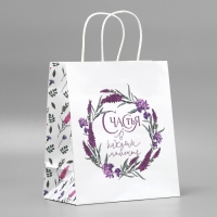 Пакет подарочный крафтовый, упаковка, &laquo;Счастья&raquo;,цветы, 22 х 25 х 12 см