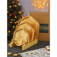 Подарочный набор деревянной посуды Adelica &laquo;Ромб&raquo;, тарелки 3 шт, подставка: d=24 см, d=20 см, d=16 см, берёза