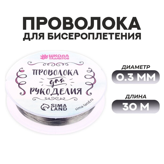 Проволока для бисероплетения D= 0,3 мм, длина 30 м, цвет серебряный Проволока для бисероплетения D= 0,3 мм, длина 30 м, цвет серебряный