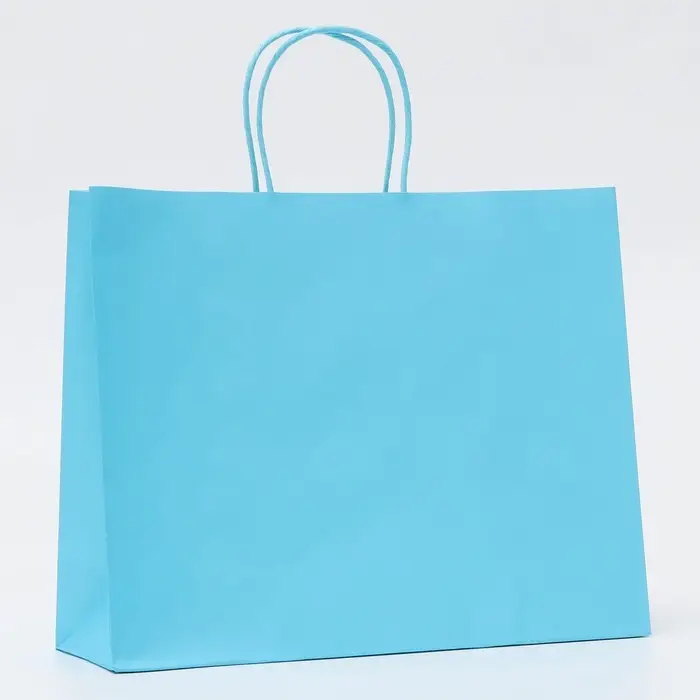 Пакет крафт голубой, круглая ручка, 31.5&times;25&times;11.5 см, 120 г