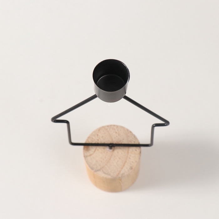 Подсвечник металл, дерево на 1 свечу "Домик" d=2 см 9х5х17,5 см