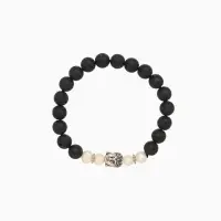 Браслет "Будда" жемчуг, лава, длина 18 см