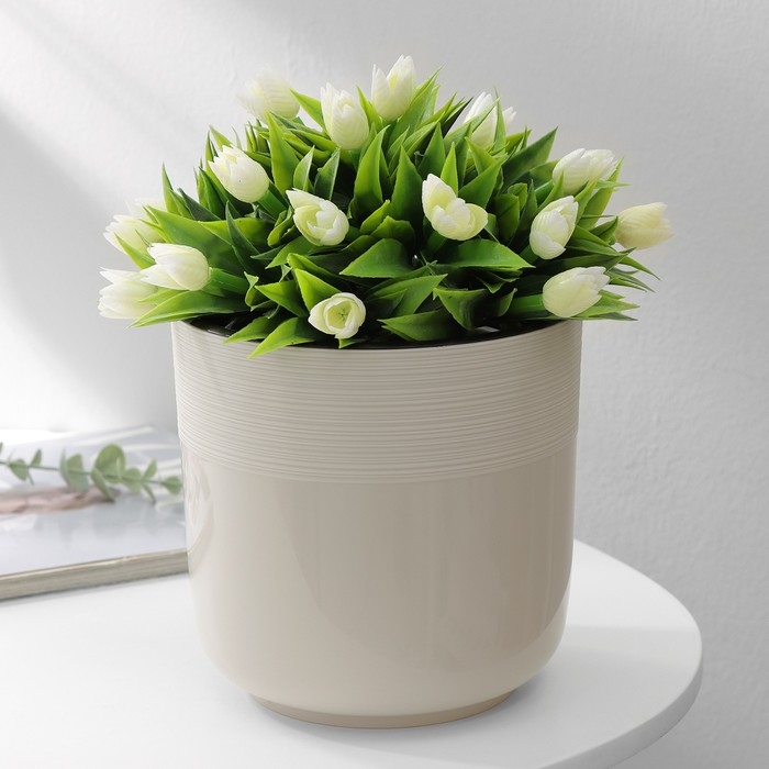 Кашпо для цветов со вставкой &laquo;Линель&raquo;, 2,7 л, d=16 см, h=16 см, цвет бежевый