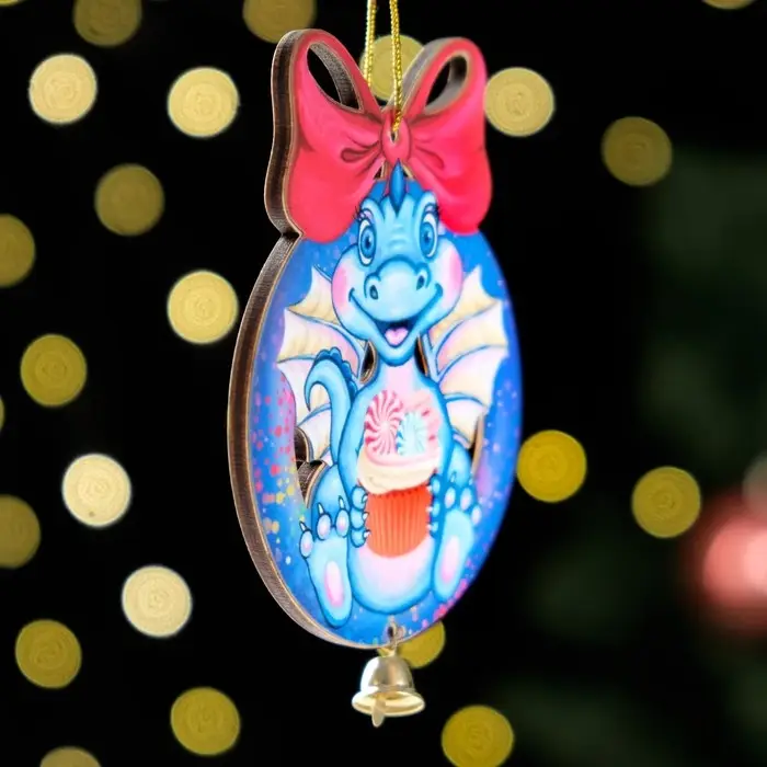 Ёлочная игрушка &laquo;Дракон в синем шарике&raquo;, ламинация, 73&times;95 мм