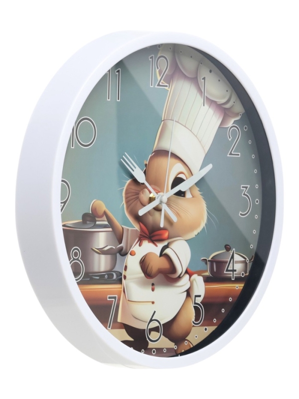 Часы настенные интерьерные, для кухни&laquo;Кролик-шеф&raquo;, плавный ход, d-29.5 см, толщина 4.5 см