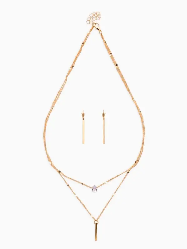 Набор 2 пред-та: серьги, колье "Минимализм", 45/55см, цвет белый в золоте