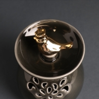 Аромалампа керамика "Птичка в короне в цветочной чаше" черный перламутр 9х9х13 см