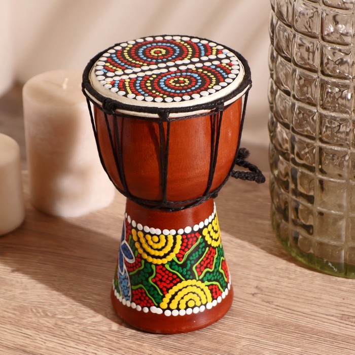 Сувенирный музыкальный инструмент "Барабан Джембе Цветочный узор" 11x11x20 см МИКС