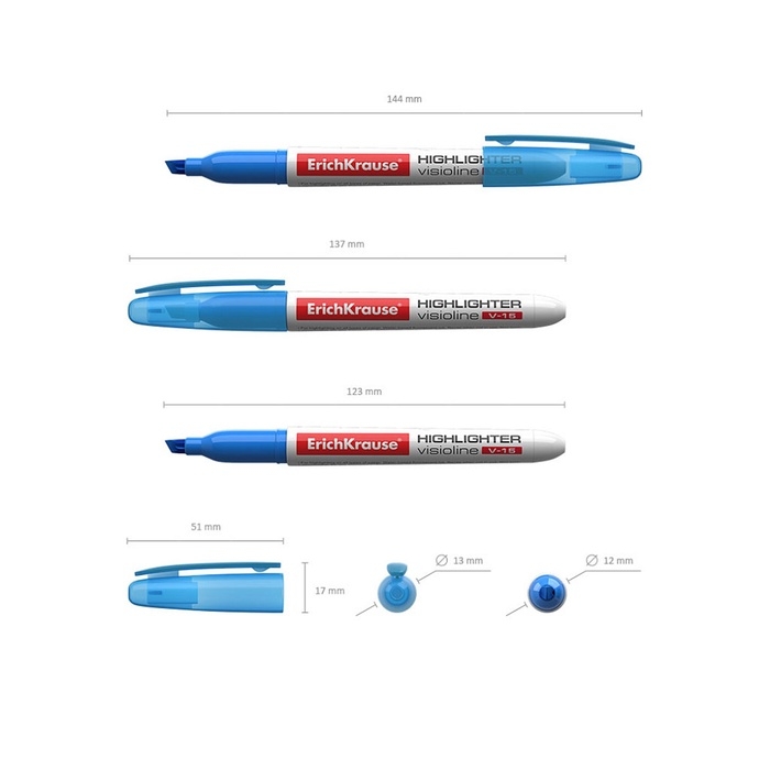 Маркер текстовыделитель 0.6-4.0 мм ErichKrause V-15 голубой, флуоресцентные чернила на водной основе