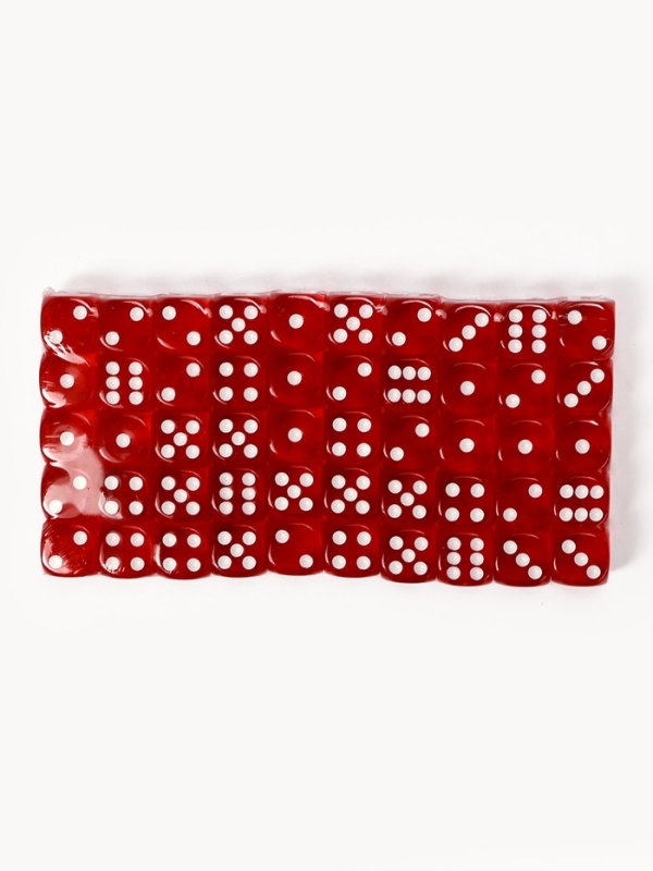 Кости игральные, 1.6 х 1.6 см, набор 50 шт, красные