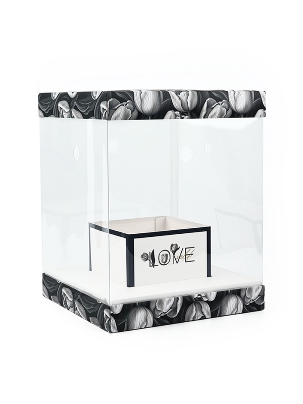 Коробка для цветов с вазой и PVC окнами складная &laquo;Чёрно-белая эстетика&raquo;, 23 х 30 х 23 см
