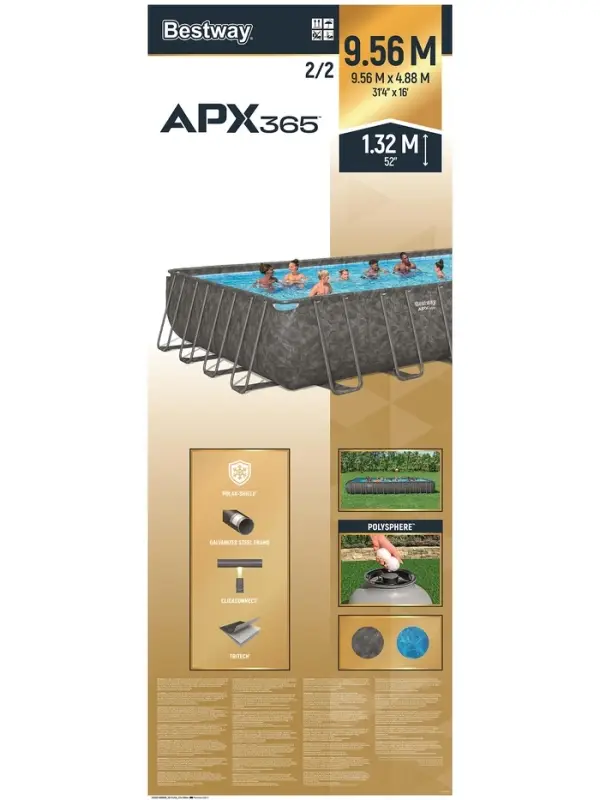 Бассейн каркасный Power Steel 956 х 488 х 132 см (фильтр-насос,лестница,тент) 561KJ