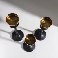 Подсвечник металл "Эстетика" чёрный с золотом d=6,7 см набор 3 шт h=222,5, 28 и 32 см