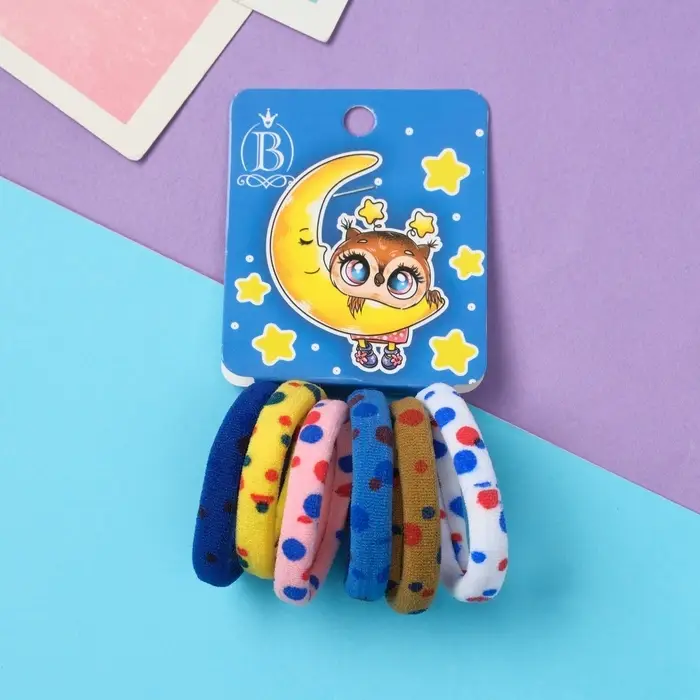 Резинка для волос "Венди" (набор 6 шт) сонный месяц, 4 см, пятна