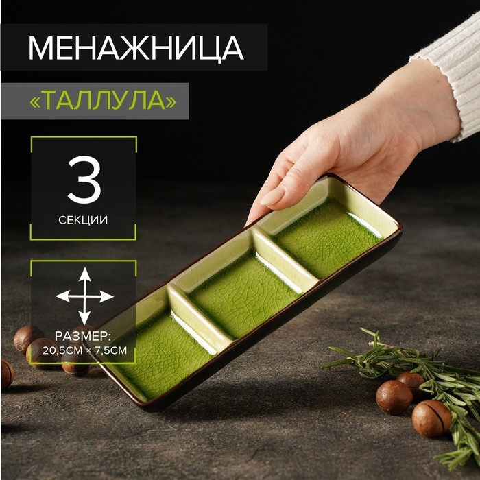 Менажница керамическая 3 секции &laquo;Таллула&raquo;, 20,5&times;7,5&times;2,5 см