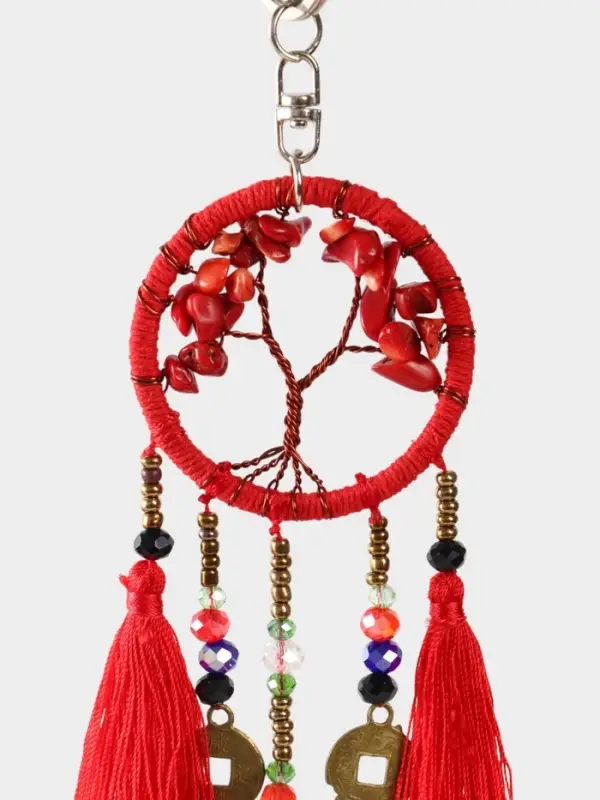 Брелок ловец снов "Древо" 19 см, цв. красный