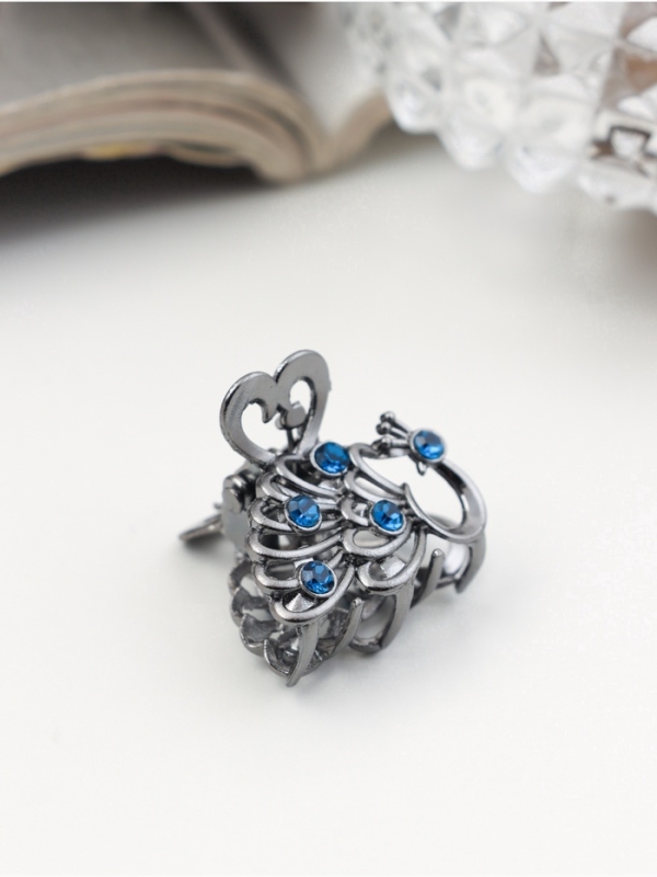 Крабик для волос &laquo;Синий туман&raquo;, павлин, 2.5 см, серебро