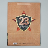 Пакет подарочный крафтовый вертикальный, упаковка, &laquo;С 23 февраля&raquo;, L 40 х 31 х 11.5 см