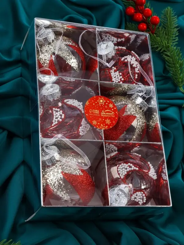 Набор шаров пластик d-8 см, 6 шт "Мелвин" красно-белый