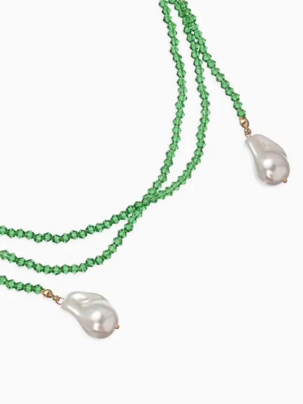 Бусы "Нить стекла" с подвесами жемчуг, L=120см №2, цвет бело-зелёный