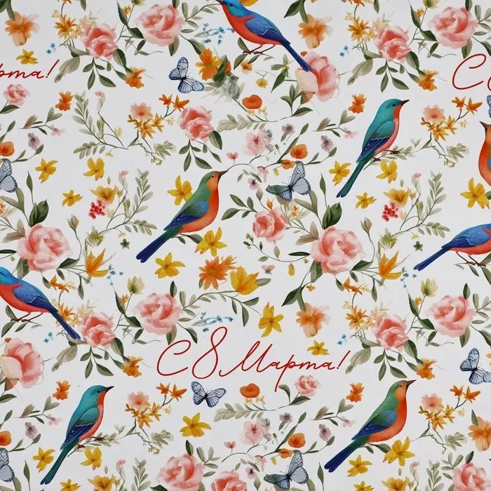 Бумага упаковочная глянцевая &laquo;С 8 марта&raquo;, 70 х 100 см