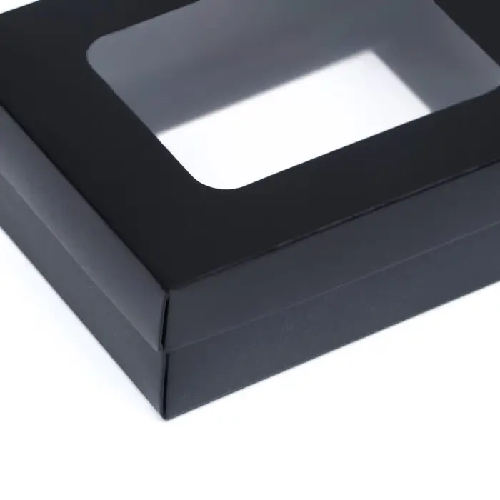 Коробка подарочная складная, упаковка, крышка - дно, с окном, чёрная, 16.5&times;12.5&times;5.2 см
