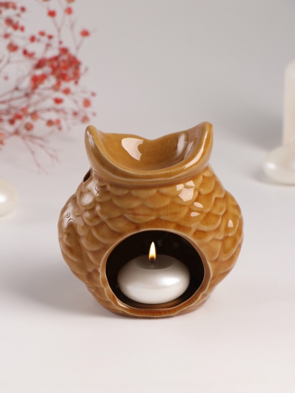 Аромалампа керамика "Ушастая сова" тёмный беж 6,5х11х10,7 см