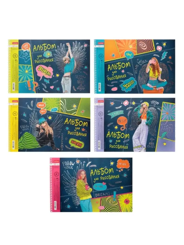 Альбом д/рис А4 32л на спирали Hatber "Street Style", мат лам, 3D-фольг, перфорац, 5В МИКС