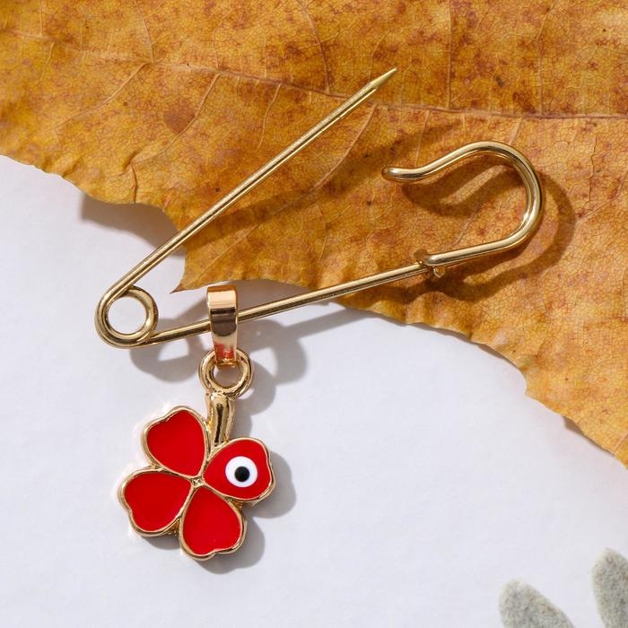 Булавка-оберег &laquo;Клевер&raquo; с глазком, 3,5см, цвет красный в золоте