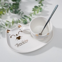 Набор из керамики &laquo;Улыбайся&raquo;: кружка 200 мл., блюдечко 18х11, цвет белый