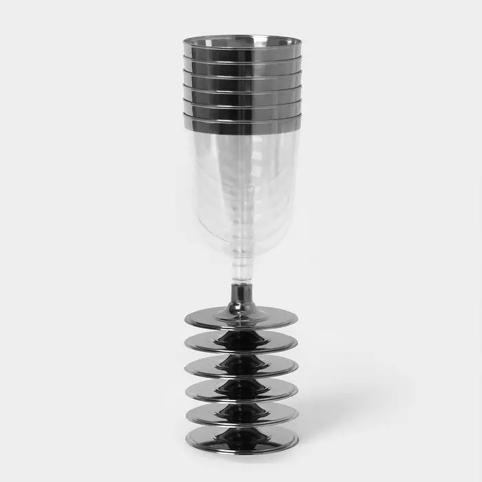 Бокал пластиковый одноразовый для вина &laquo;Кристалл&raquo;, 200 мл, с металлизированными каемками, цвет прозрачный, 6 шт/уп