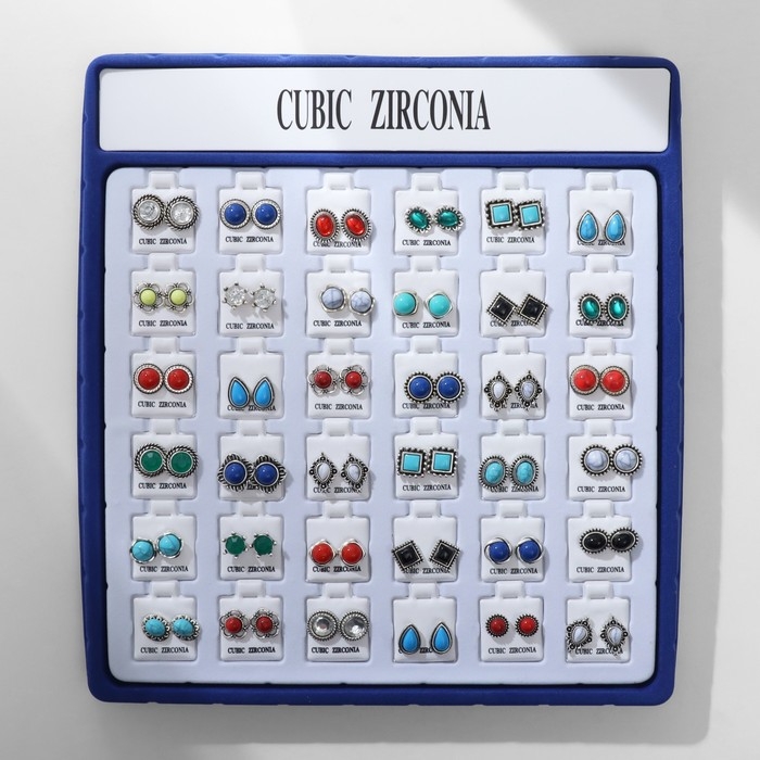 Пусеты в коробке 36 пар &laquo;Натурель&raquo;, цвет МИКС в чернёном серебре