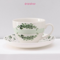 Сервиз фарфоровый чайный Доляна &laquo;Эвкалипт&raquo;, 12 предметов: 6 чашек 280 мл, 6 блюдец d=15 см