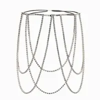 Цепочка на бедро бодичейн "Ярусы" со стразами, цвет белый в серебре