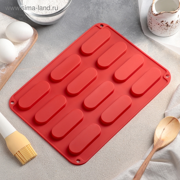 Форма для выпечки Доляна &laquo;Сладости.Эклер&raquo;, силикон, 28&times;21&times;1 см, 12 ячеек (7,6&times;2,7&times;1 см), цвет МИКС