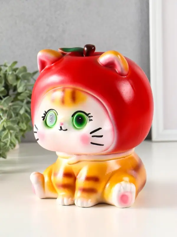 Копилка для денег &laquo;Кот в костюме яблоко&raquo;, гипс, красный, 21&times;17&times;17 см