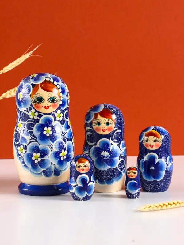 Матрёшка дерево &laquo;Марина&raquo;, гжель, 5-кукольная, 19 см