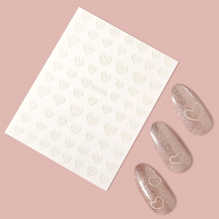 Наклейки для ногтей &laquo;Сердца&raquo;, объёмные, цвет белый
