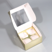 Коробка для капкейков, кондитерская упаковка с окном, 4 ячейки &laquo;Шампань&raquo;, 16 х 16 х 10 см