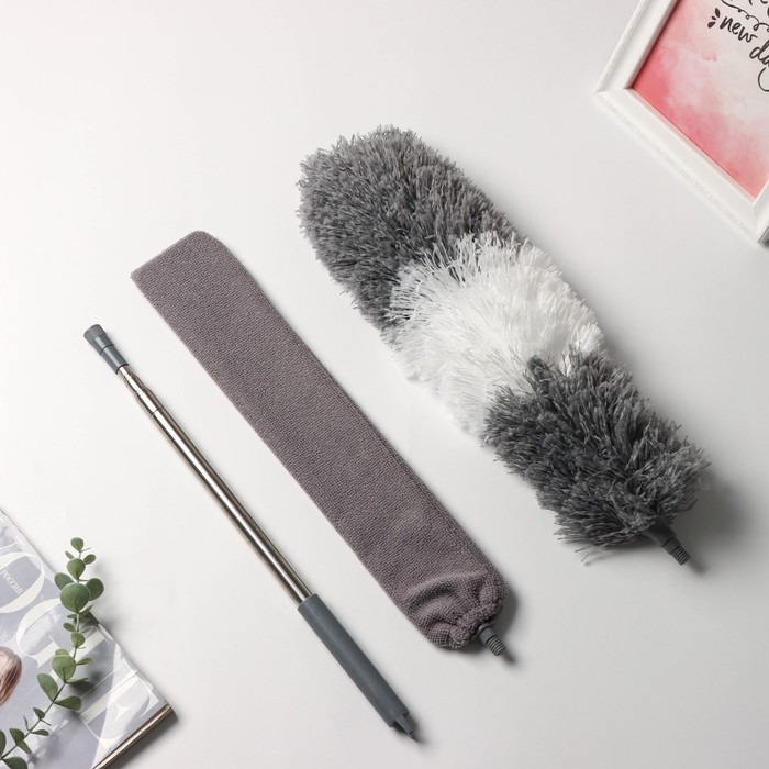 Щётка для пыли Raccoon, плоская насадка 40&times;7,5 см, пушистая насадка 41&times;13 см, телескопическая ручка 230 см