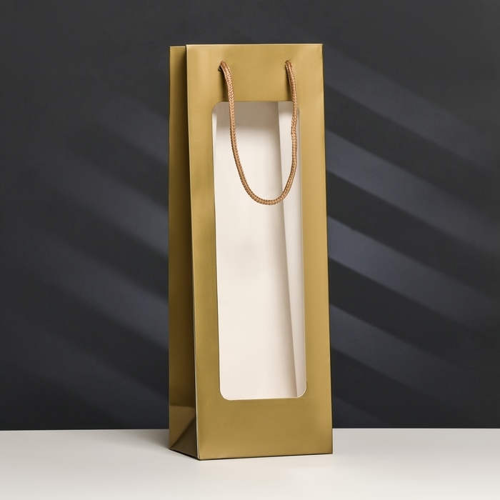 Пакет-переноска для цветов с PVC окном 12,5 &times; 8,5 &times; 36 см, золотой