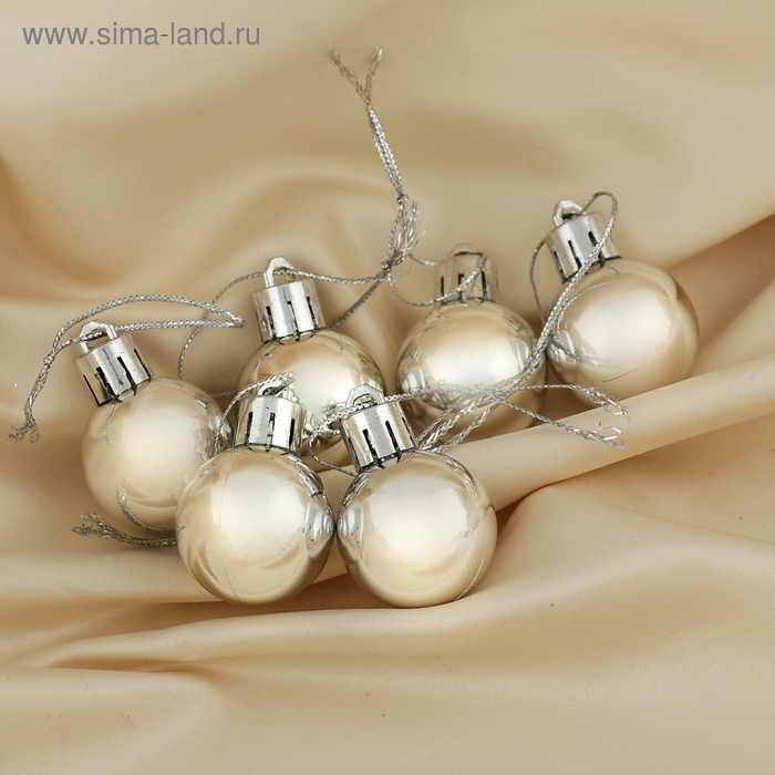 Набор шаров пластик d-3 см, 6 шт "Глянец" серебро