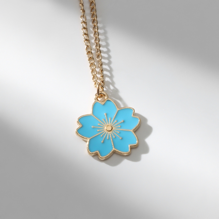 Кулон &laquo;Чек-лист на весну&raquo; цветочек, цвет голубой в золоте, 40 см