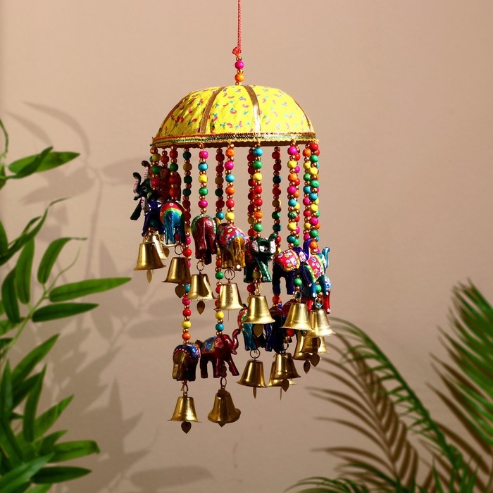 Интерьерная подвеска с колокольчиками "Милые слоники" 16х16х60 см  Микс