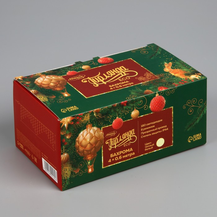 Гирлянда &laquo;Бахрома&raquo; 4 &times; 0.6 м, IP44, прозрачная нить, 180 LED, свечение тёплое белое, 8 режимов, 220 В